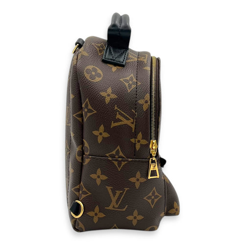 Palm Springs Mini Brown Backpack in Monogram Coated Canvas, Gold hardware