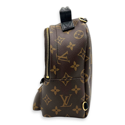 Palm Springs Mini Brown Backpack in Monogram Coated Canvas, Gold hardware
