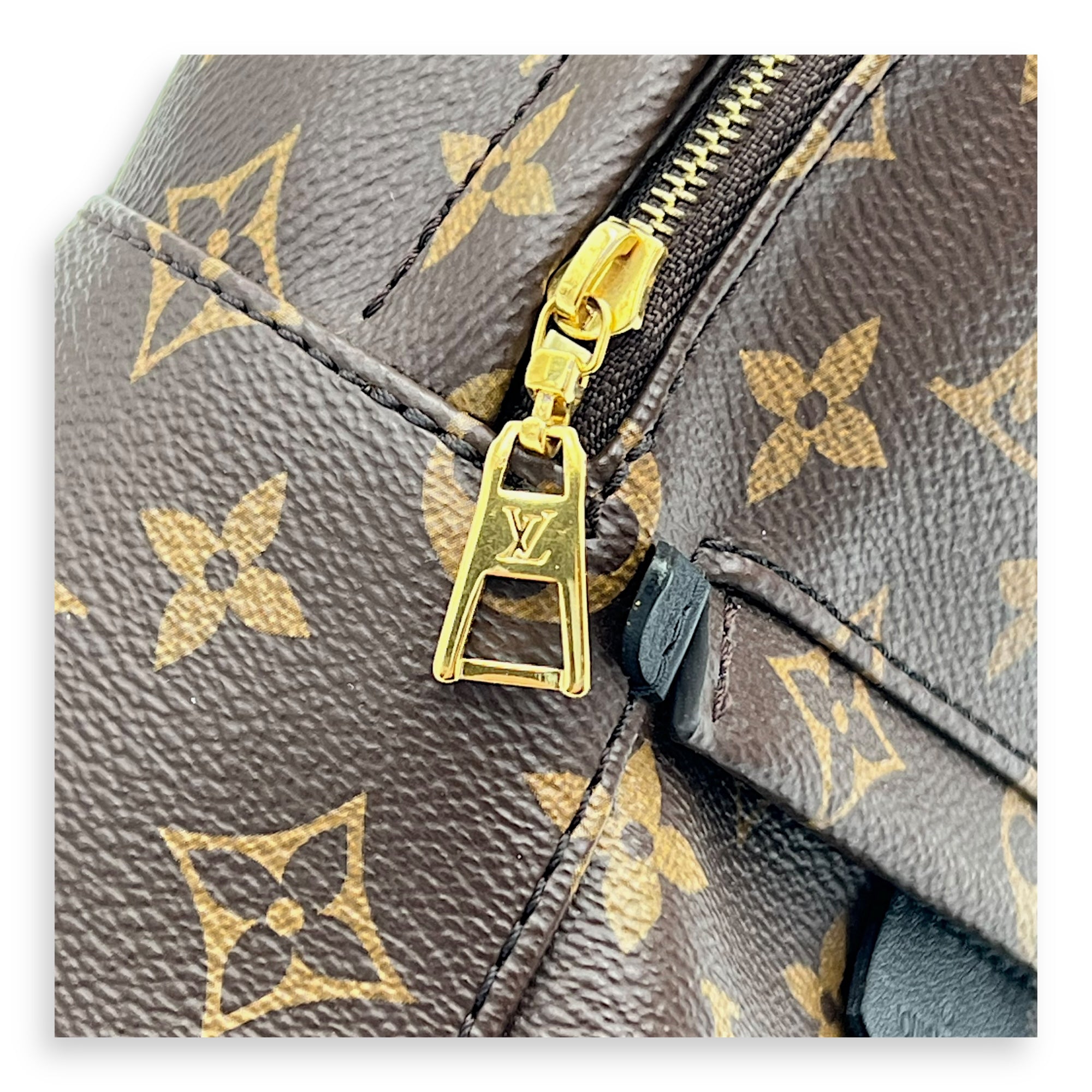 Palm Springs Mini Brown Backpack in Monogram Coated Canvas, Gold hardware