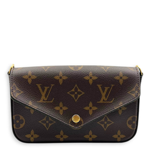 Felicie Strap To Go Wallet On Chain Brown in Monogram Coated Canvas, Gold hardware