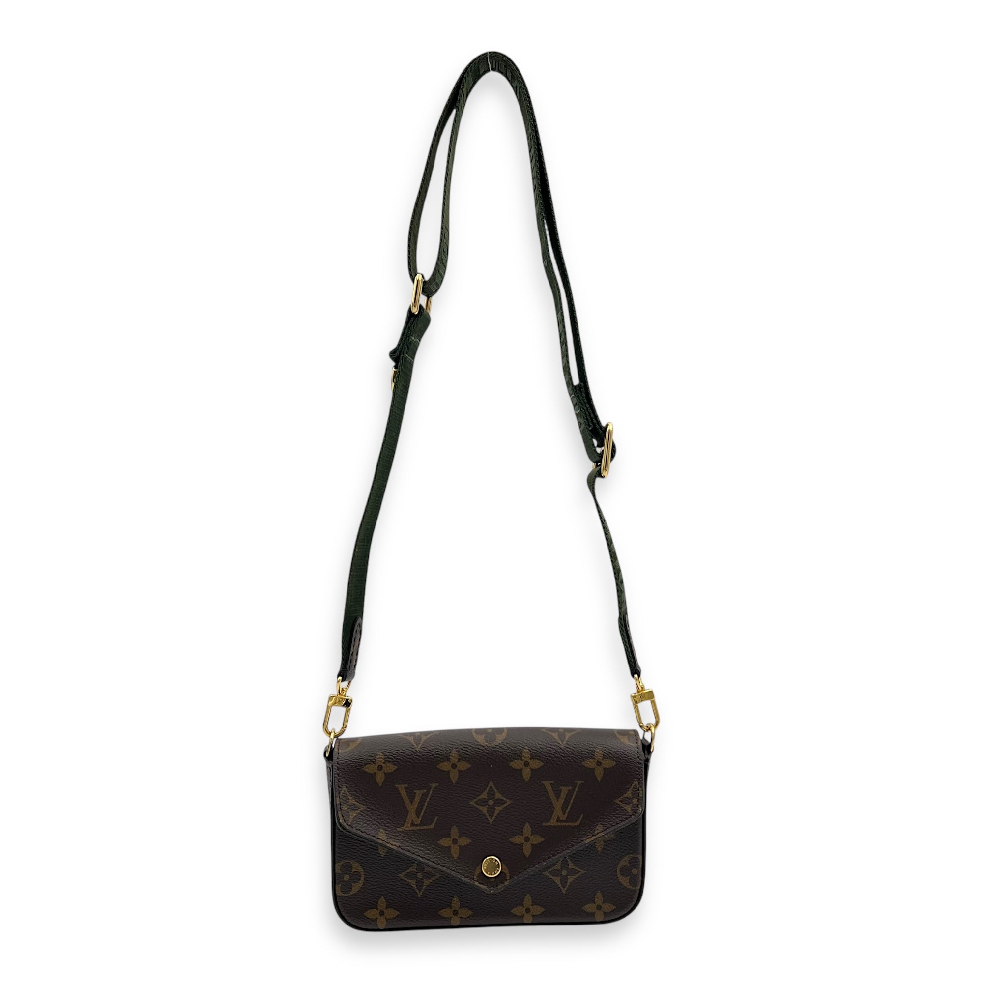 Felicie Strap To Go Wallet On Chain Brown in Monogram Coated Canvas, Gold hardware