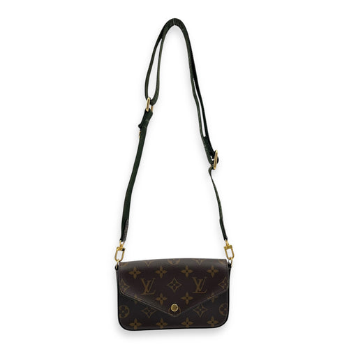 Felicie Strap To Go Wallet On Chain Brown in Monogram Coated Canvas, Gold hardware