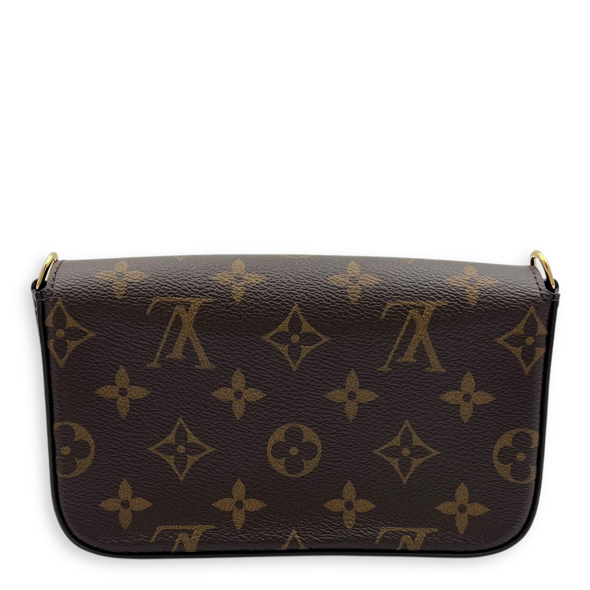 Felicie Strap To Go Wallet On Chain Brown in Monogram Coated Canvas, Gold hardware