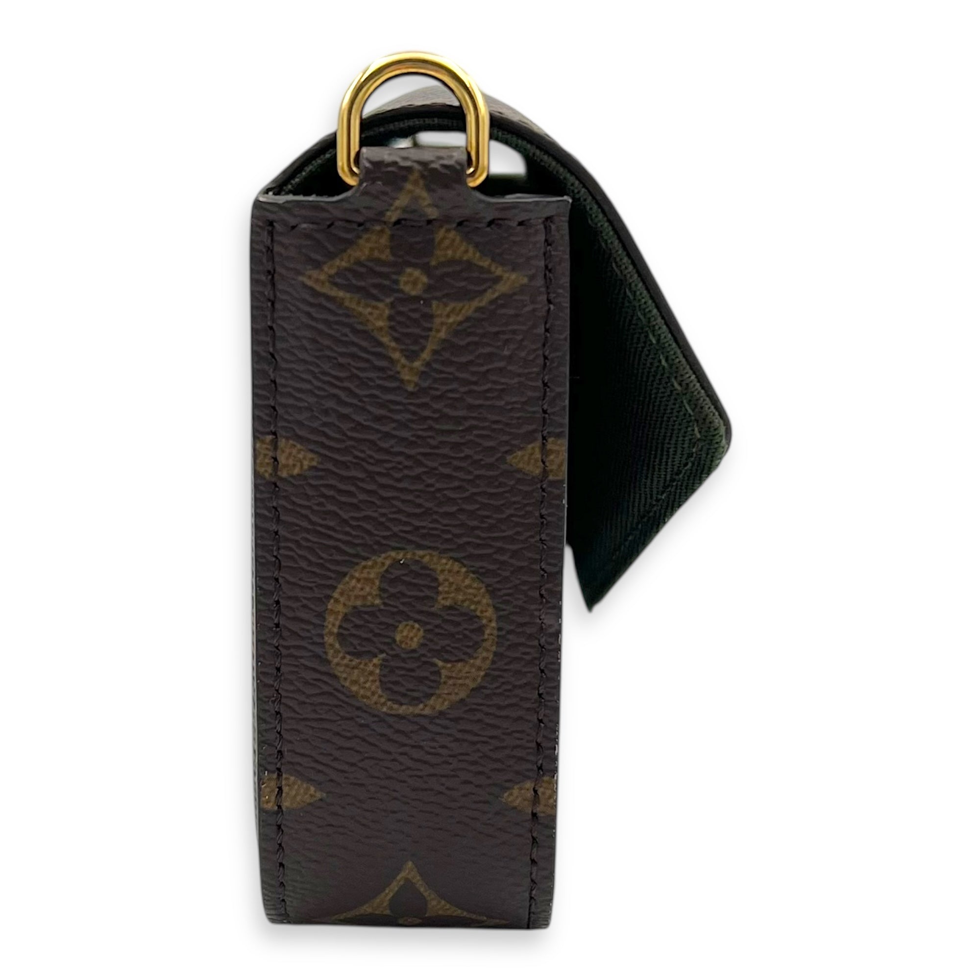 Felicie Strap To Go Wallet On Chain Brown in Monogram Coated Canvas, Gold hardware