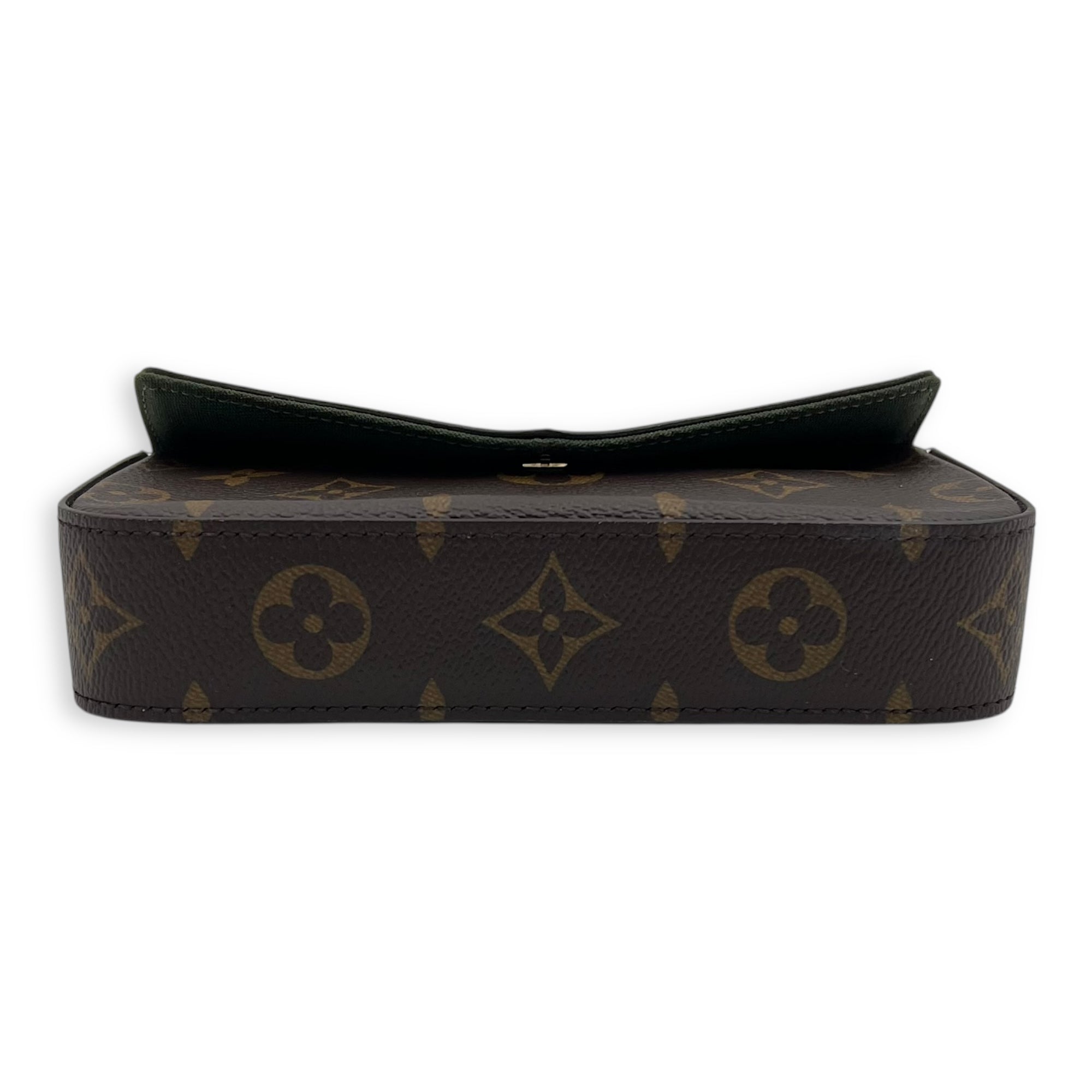 Felicie Strap To Go Wallet On Chain Brown in Monogram Coated Canvas, Gold hardware