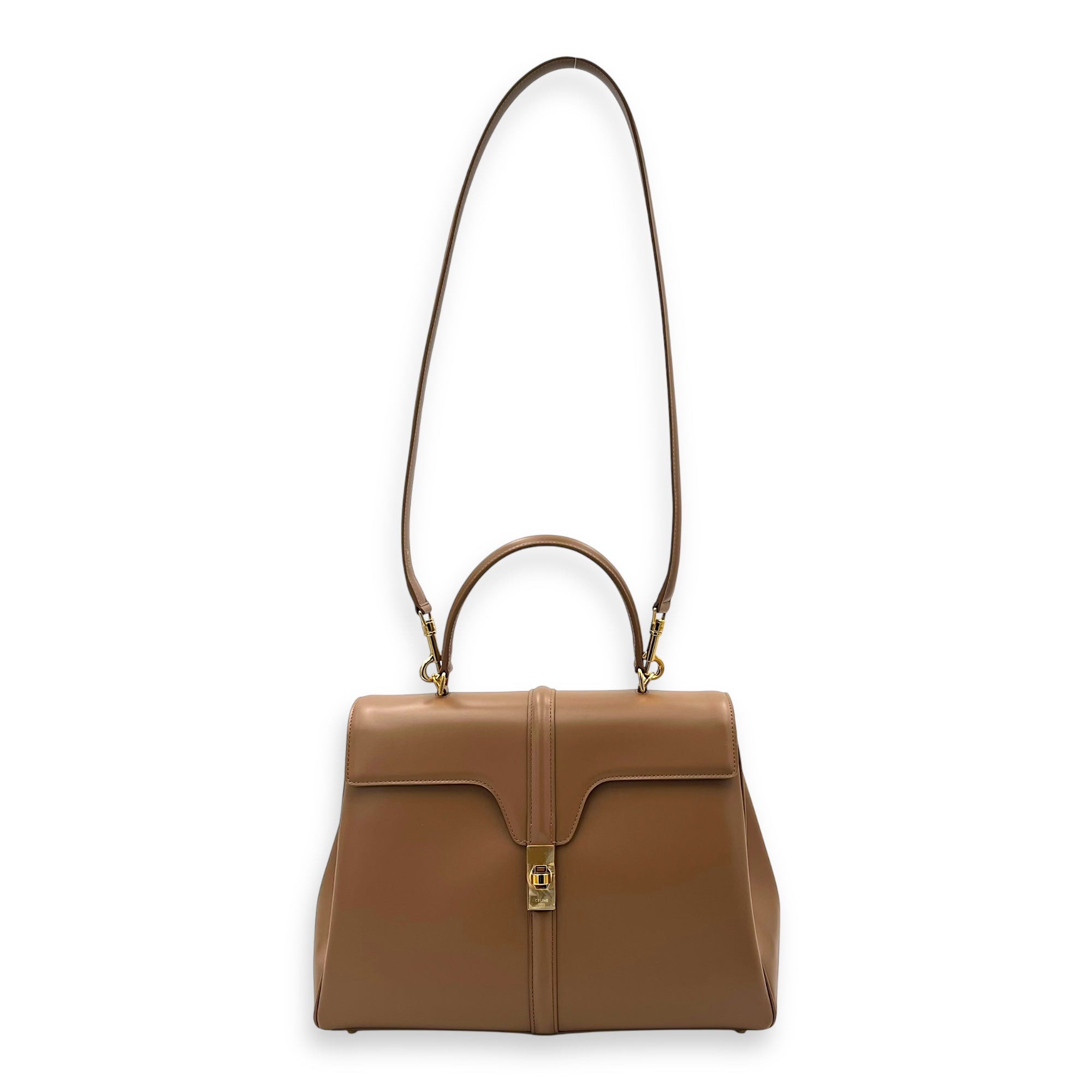 16 Top Handle Bag Brown in Calfskin, Gold hardware