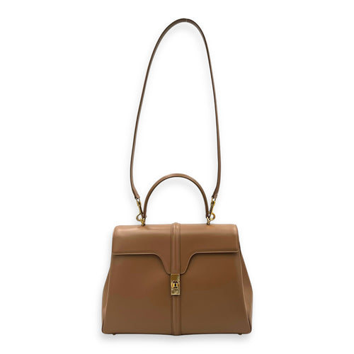 16 Top Handle Bag Brown in Calfskin, Gold hardware
