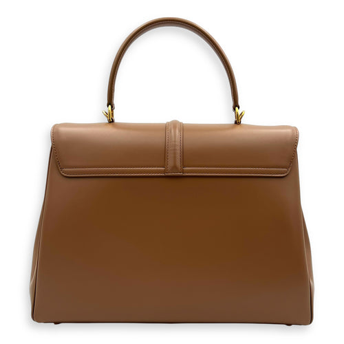 16 Top Handle Bag Brown in Calfskin, Gold hardware