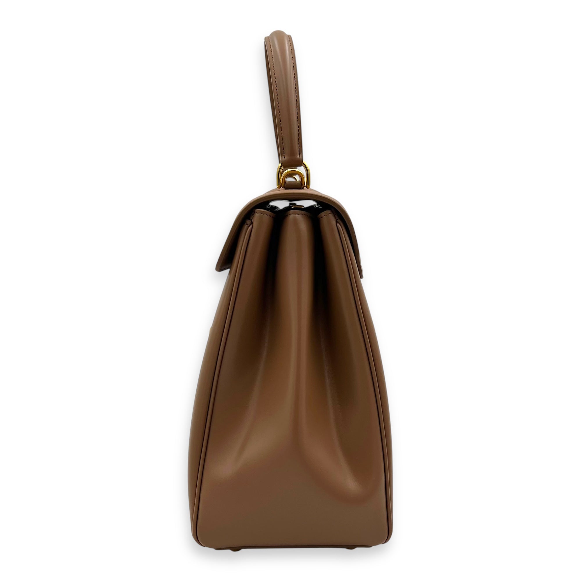 16 Top Handle Bag Brown in Calfskin, Gold hardware