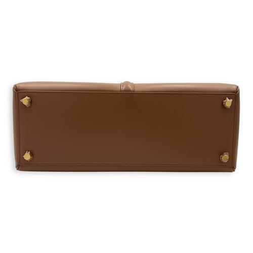 16 Top Handle Bag Brown in Calfskin, Gold hardware
