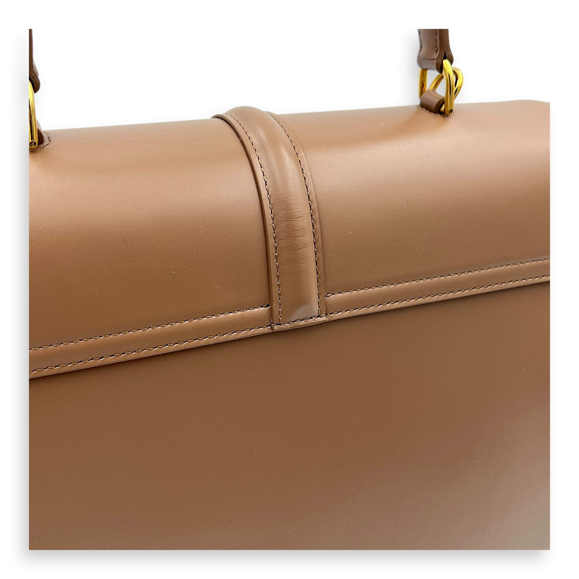 16 Top Handle Bag Brown in Calfskin, Gold hardware
