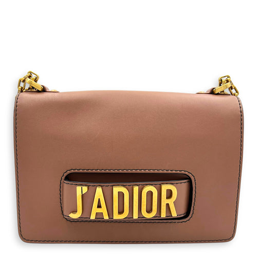 J'adior Shoulder Bag Beige in Calfskin, Gold hardware