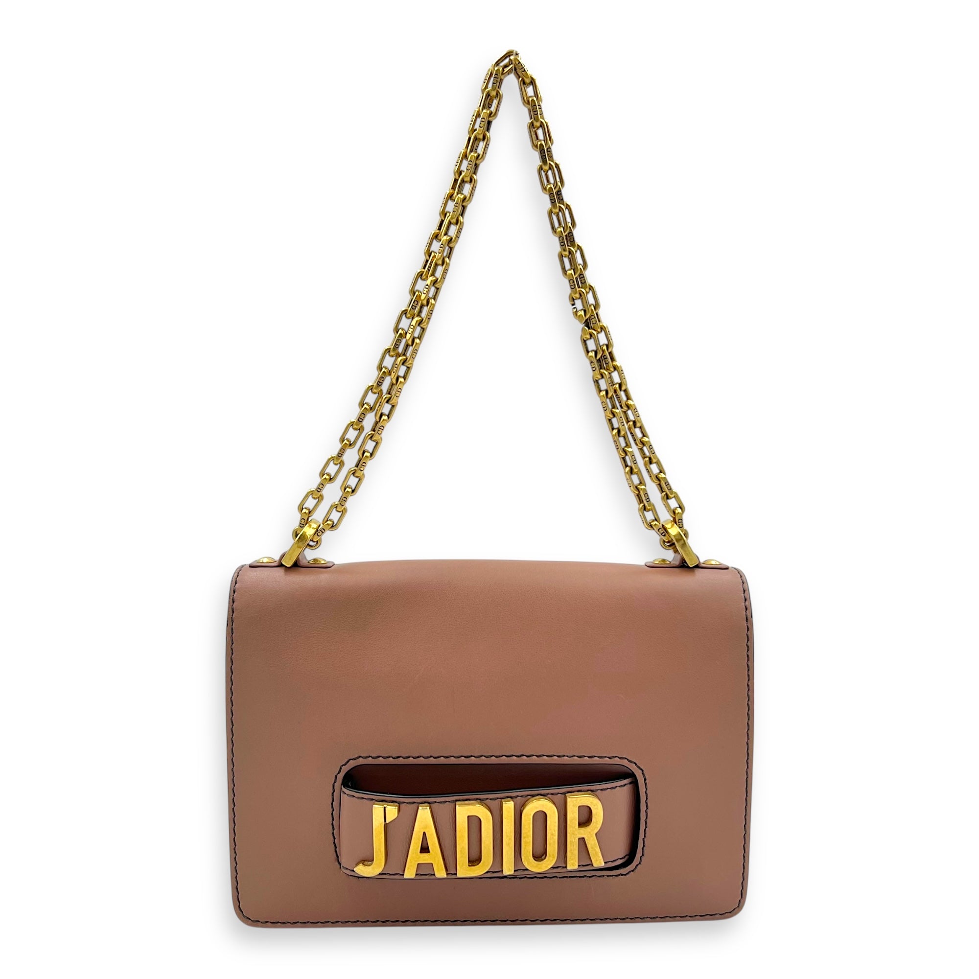 J'adior Shoulder Bag Beige in Calfskin, Gold hardware