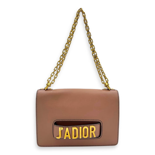J'adior Shoulder Bag Beige in Calfskin, Gold hardware