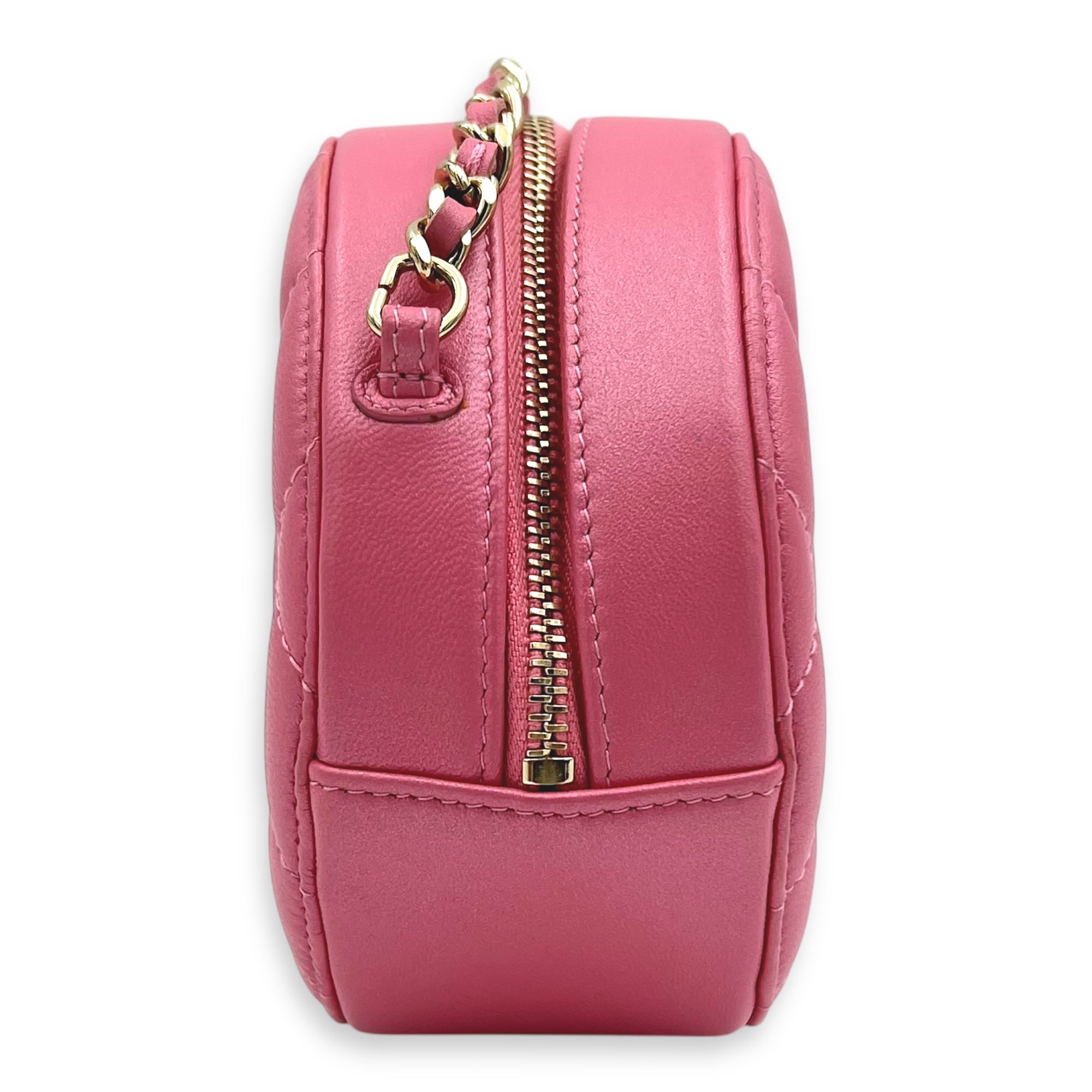 CC Round Crossbody Bag Pink in Lambskin, Gold hardware