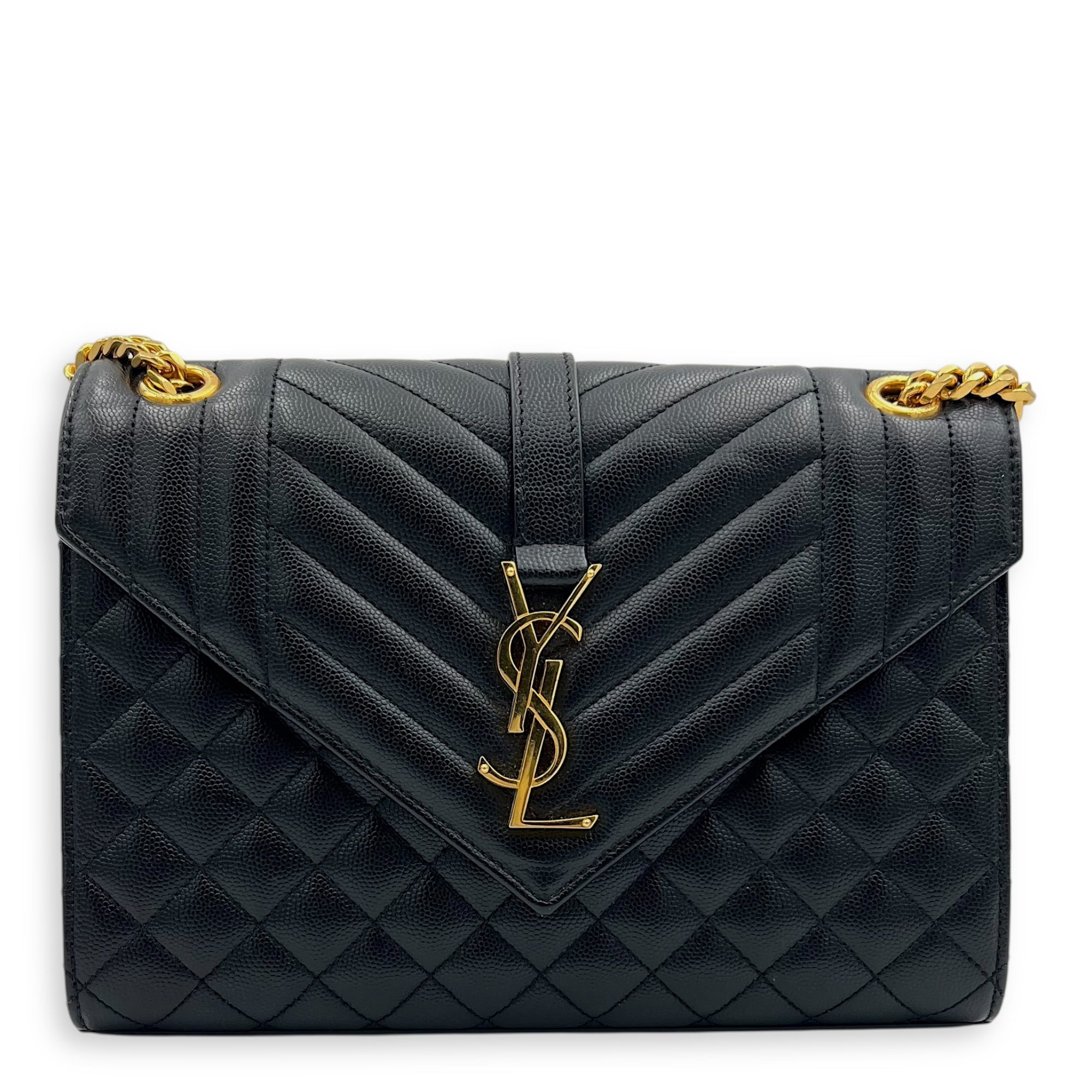 Envelope Shoulder Bag Black in Calfskin, Gold hardware