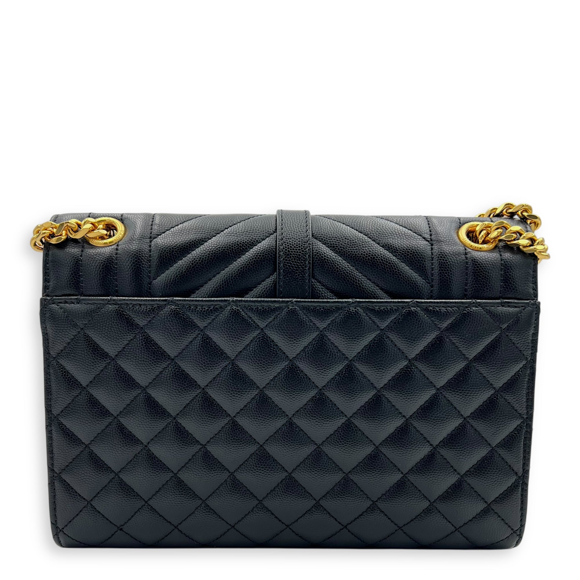 Envelope Shoulder Bag Black in Calfskin, Gold hardware