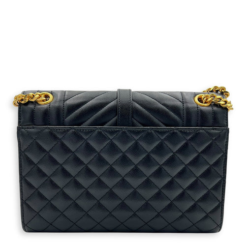 Envelope Shoulder Bag Black in Calfskin, Gold hardware