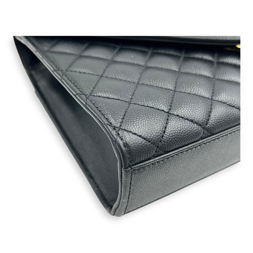 Envelope Shoulder Bag Black in Calfskin, Gold hardware