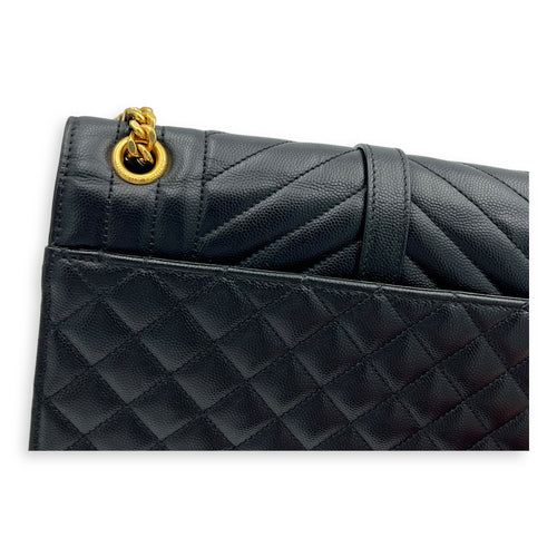 Envelope Shoulder Bag Black in Calfskin, Gold hardware