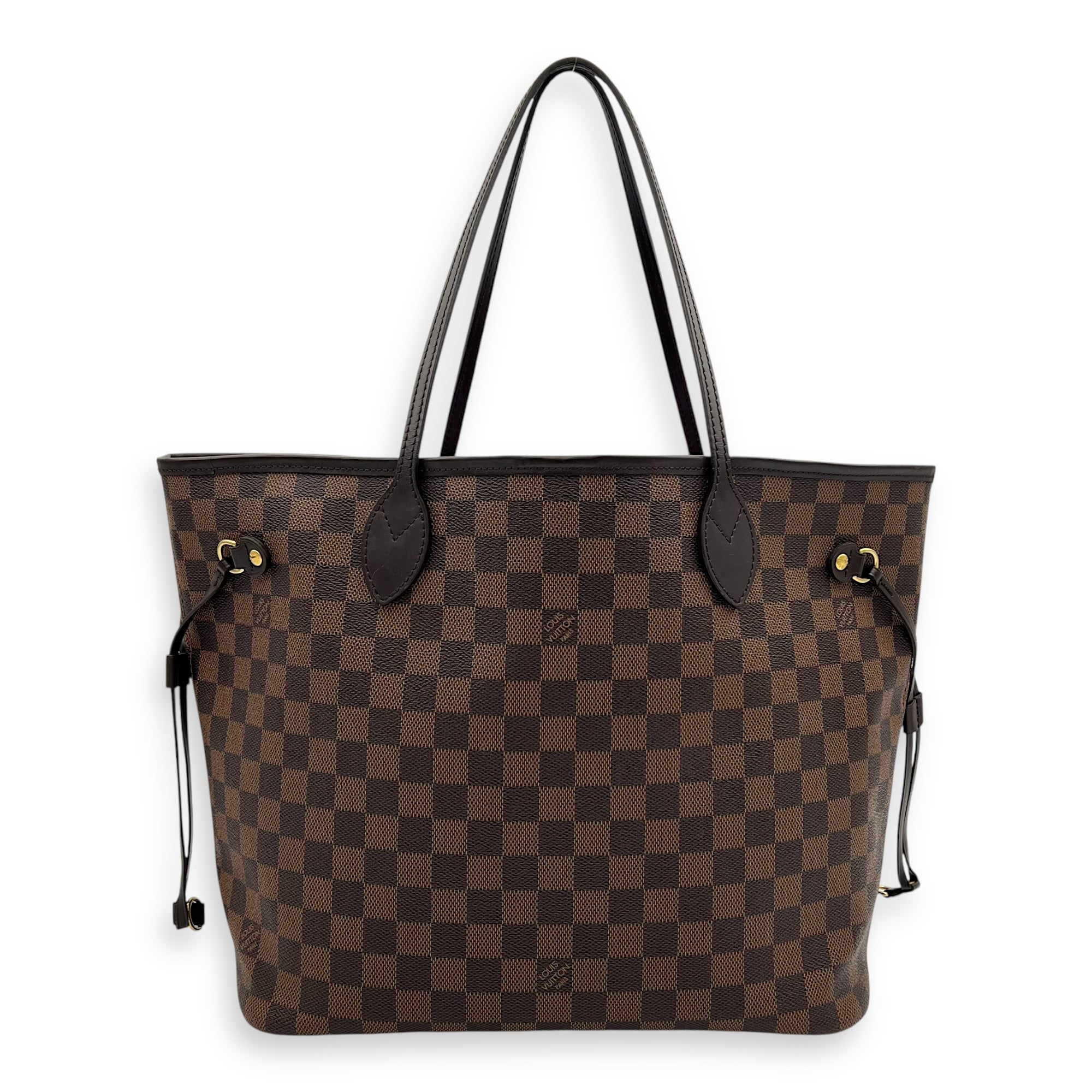 Neverfull MM Brown Tote Bag in Coated Canvas, Gold hardware