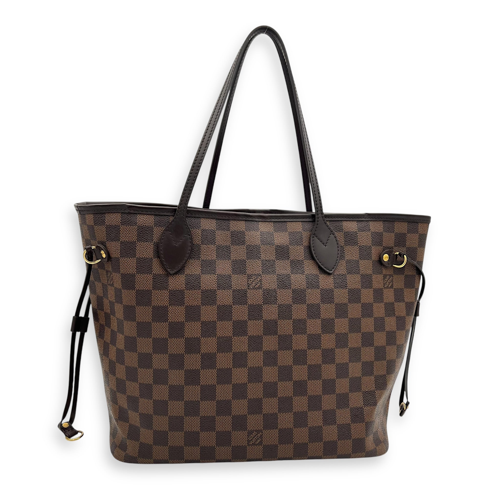 Neverfull MM Brown Tote Bag in Coated Canvas, Gold hardware