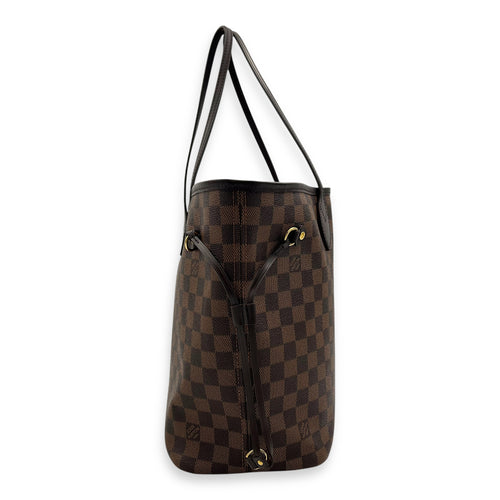 Neverfull MM Brown Tote Bag in Coated Canvas, Gold hardware