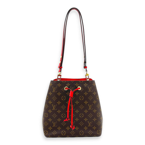 NeoNoe MM Brown Bucket Bag in Monogram Coated Canvas, Gold hardware