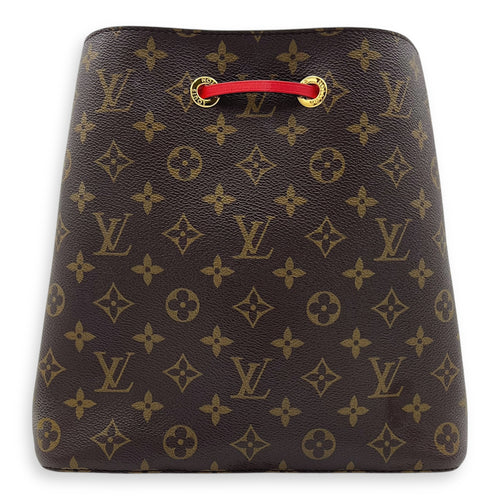 NeoNoe MM Brown Bucket Bag in Monogram Coated Canvas, Gold hardware