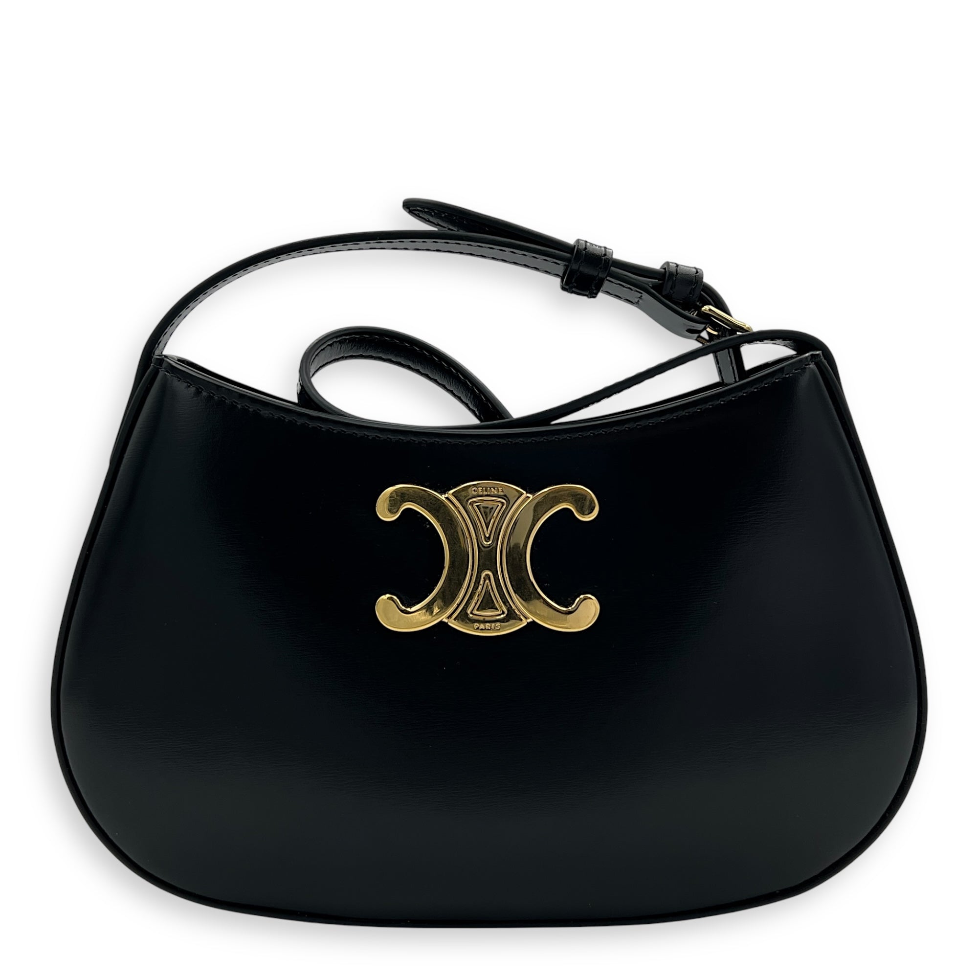 Tilly Black Shoulder Bag in Calfskin, Gold hardware