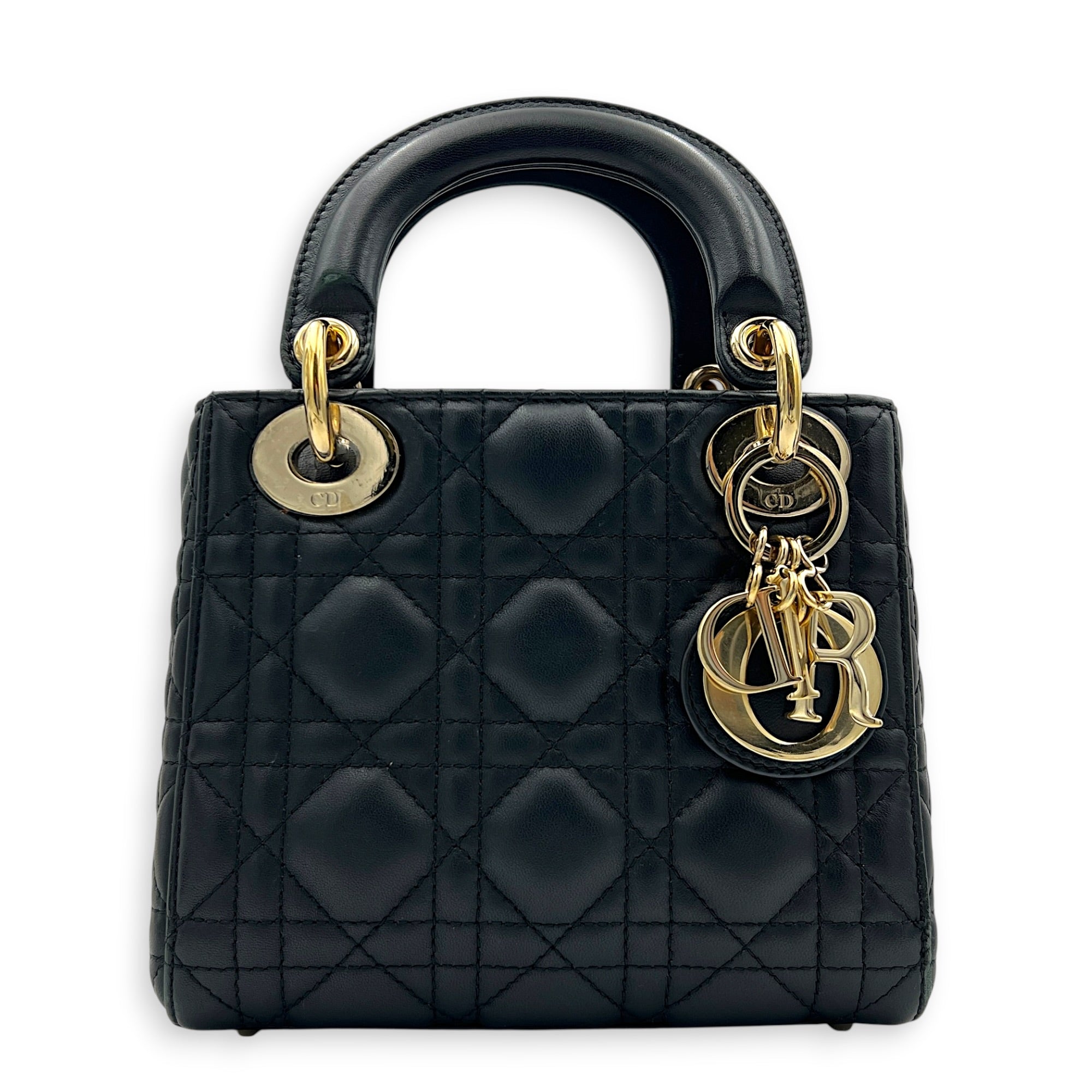 Lady Dior Mini Black Top Handle Bag in Lambskin, Gold hardware