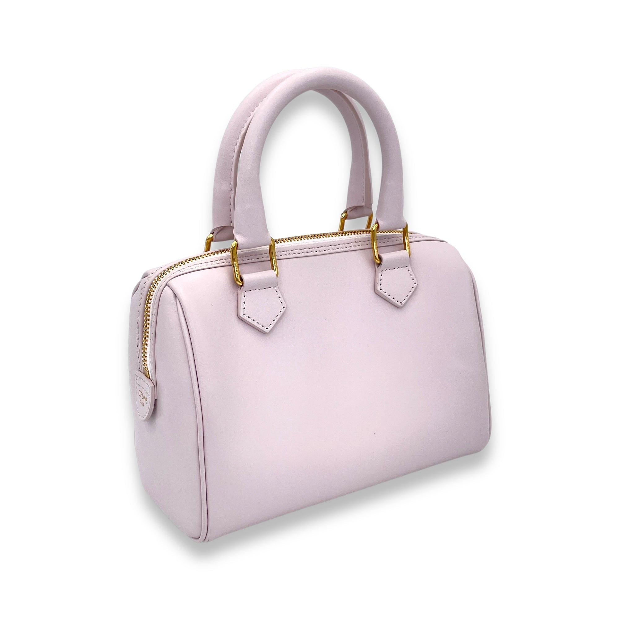 Boston Small Purple Top Handle Bag in Calfskin, Gold hardware
