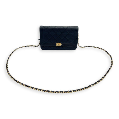 Boy Wallet On Chain Black in Caviar Leather, Gold hardware