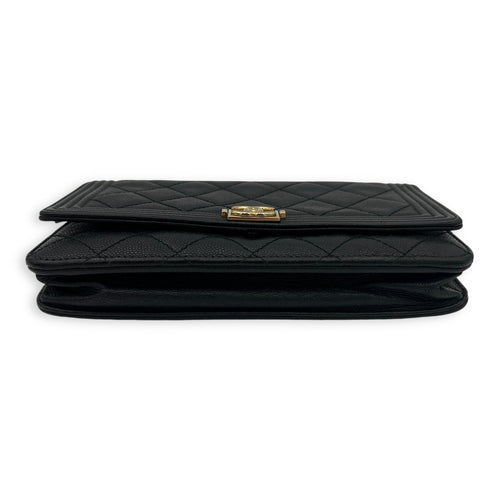 Boy Wallet On Chain Black in Caviar Leather, Gold hardware