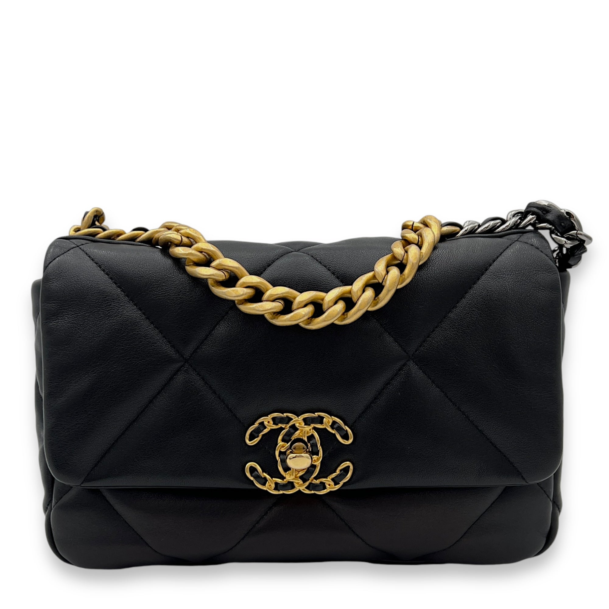 C19 Small Black Top Handle Bag in Lambskin, Mixed hardware