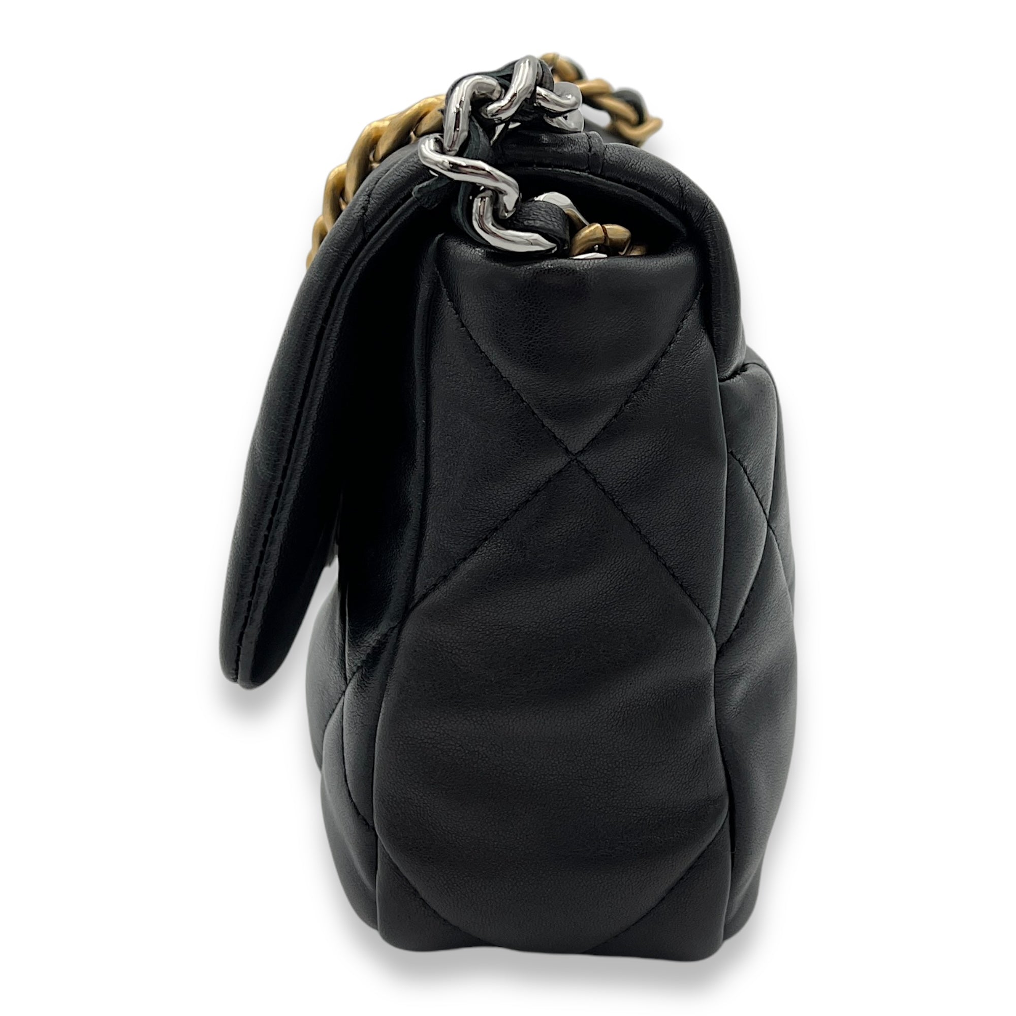 C19 Small Black Top Handle Bag in Lambskin, Mixed hardware