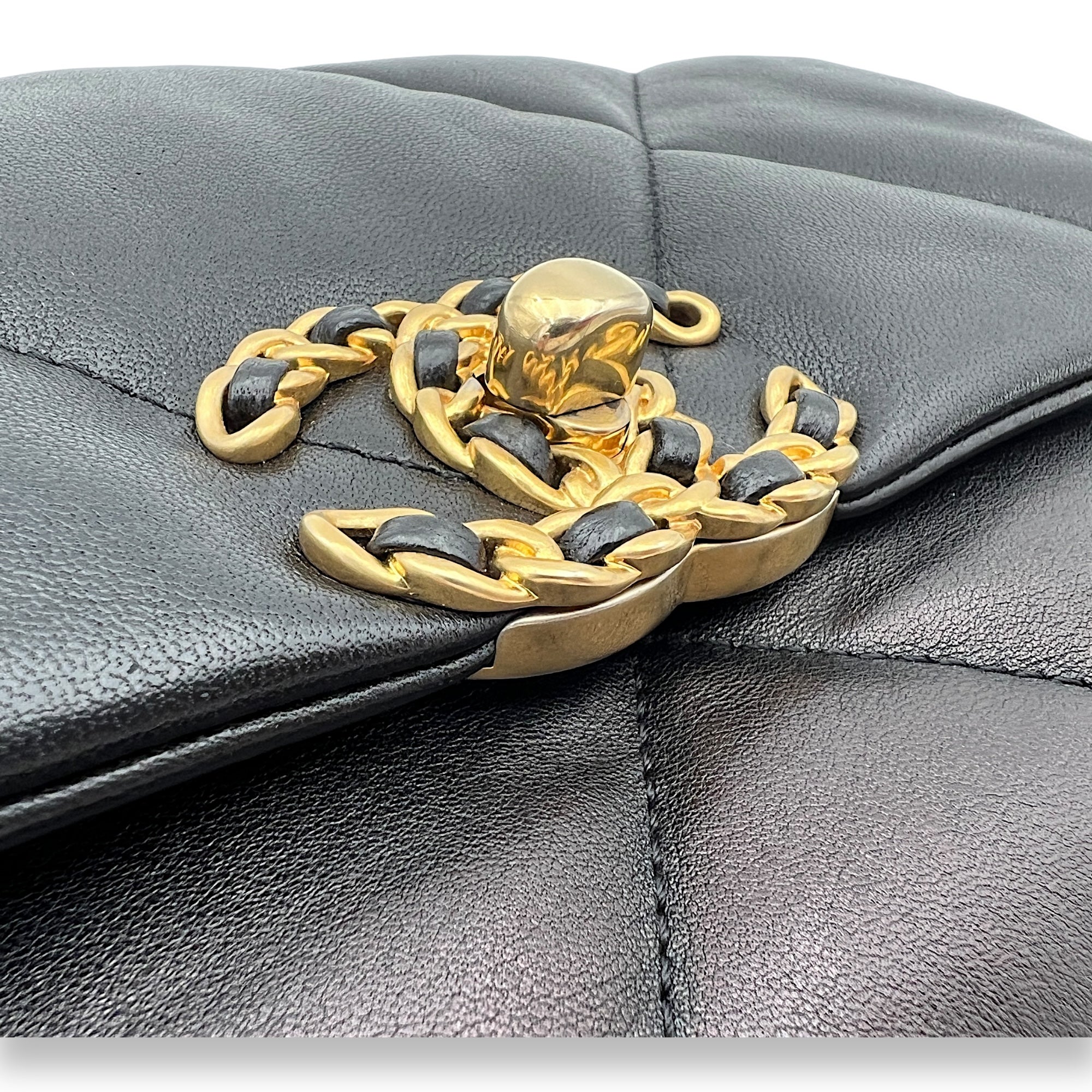C19 Small Black Top Handle Bag in Lambskin, Mixed hardware