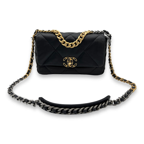 C19 Small Black Top Handle Bag in Lambskin, Mixed hardware