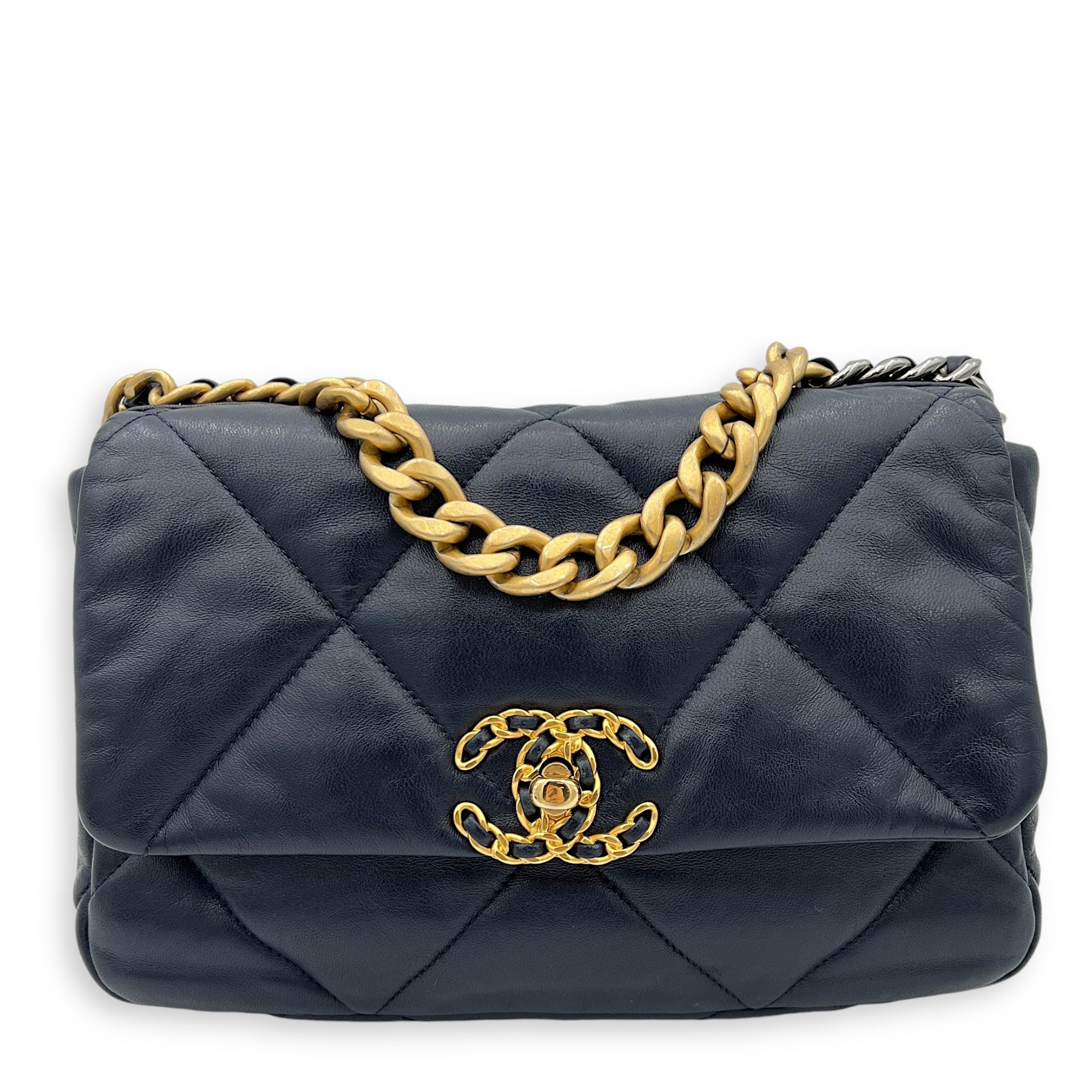 C19 Small Blue Shoulder Bag in Lambskin, Mixed hardware