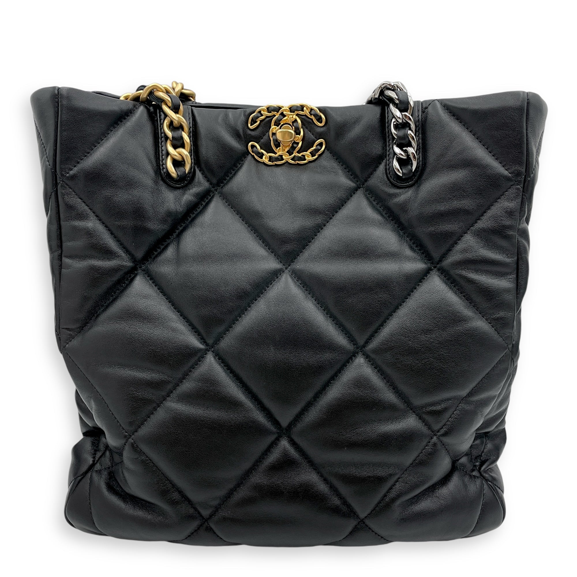 C19 Vertical Tote Black Shoulder Bag in Lambskin, 3-Tone hardware