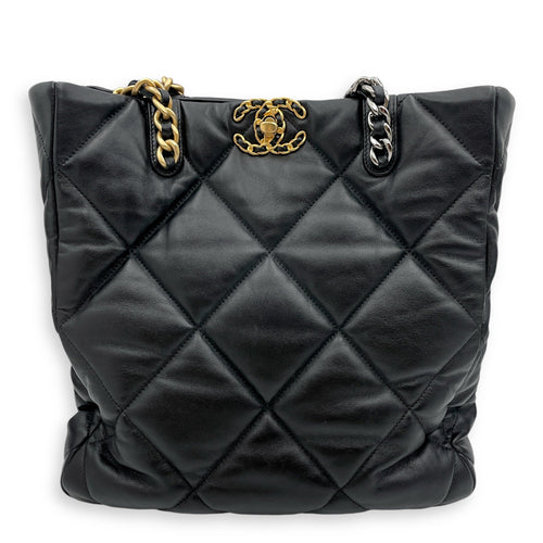 C19 Vertical Tote Black Shoulder Bag in Lambskin, 3-Tone hardware