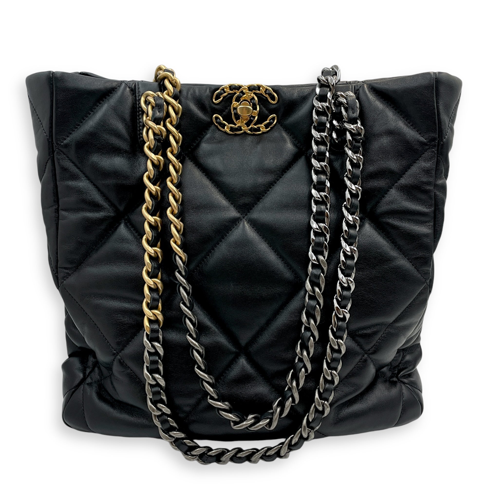 C19 Vertical Tote Black Shoulder Bag in Lambskin, 3-Tone hardware