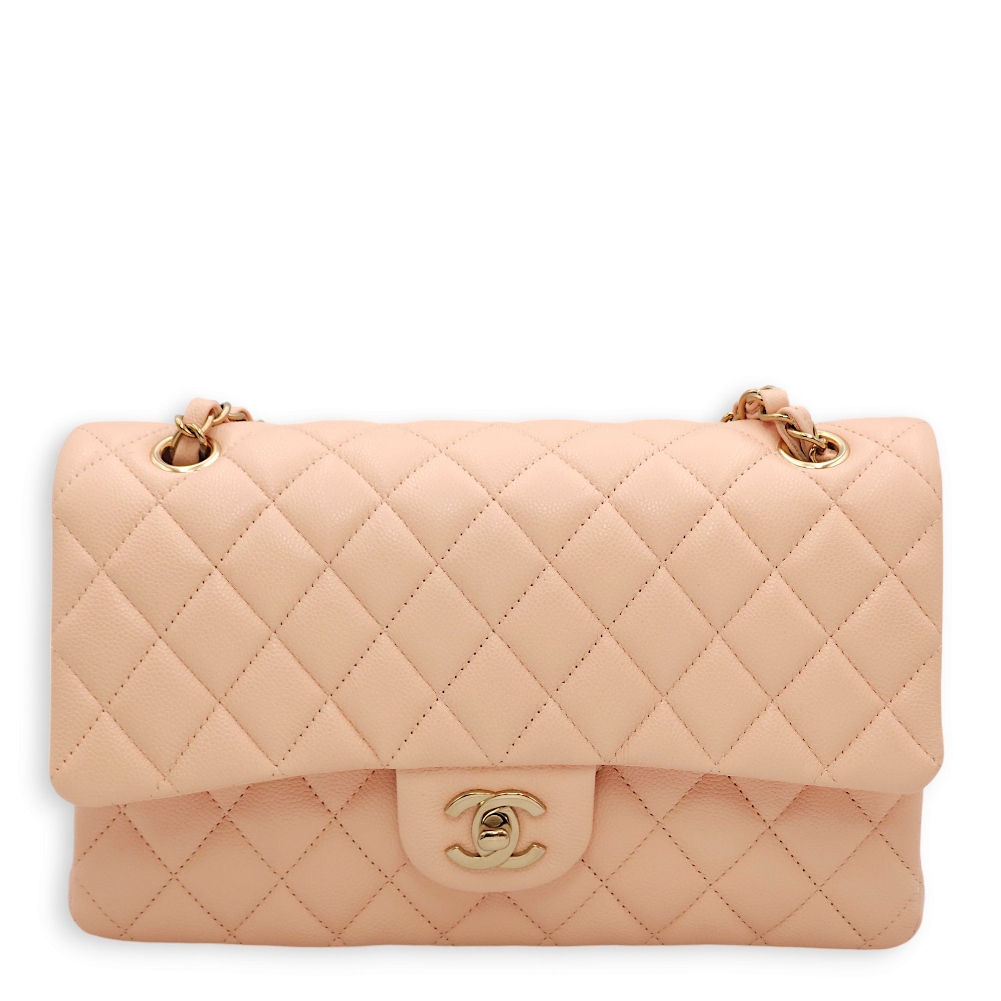 Chanel Classic Double Flap Medium Salmon Pink Shoulder Bag in Caviar Gold hardware Singapore