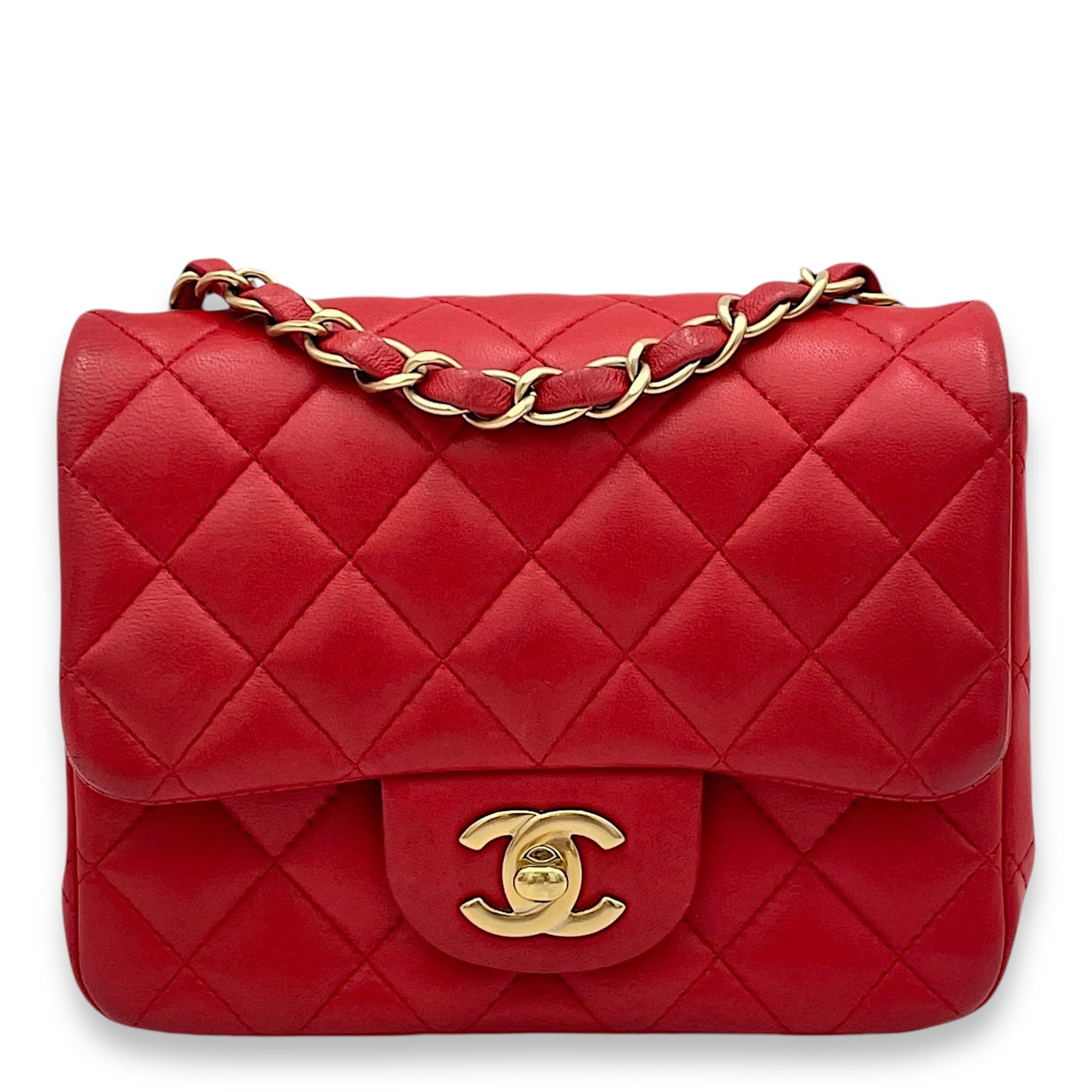Classic Mini Red Crossbody Bag in Lambskin Gold hardware