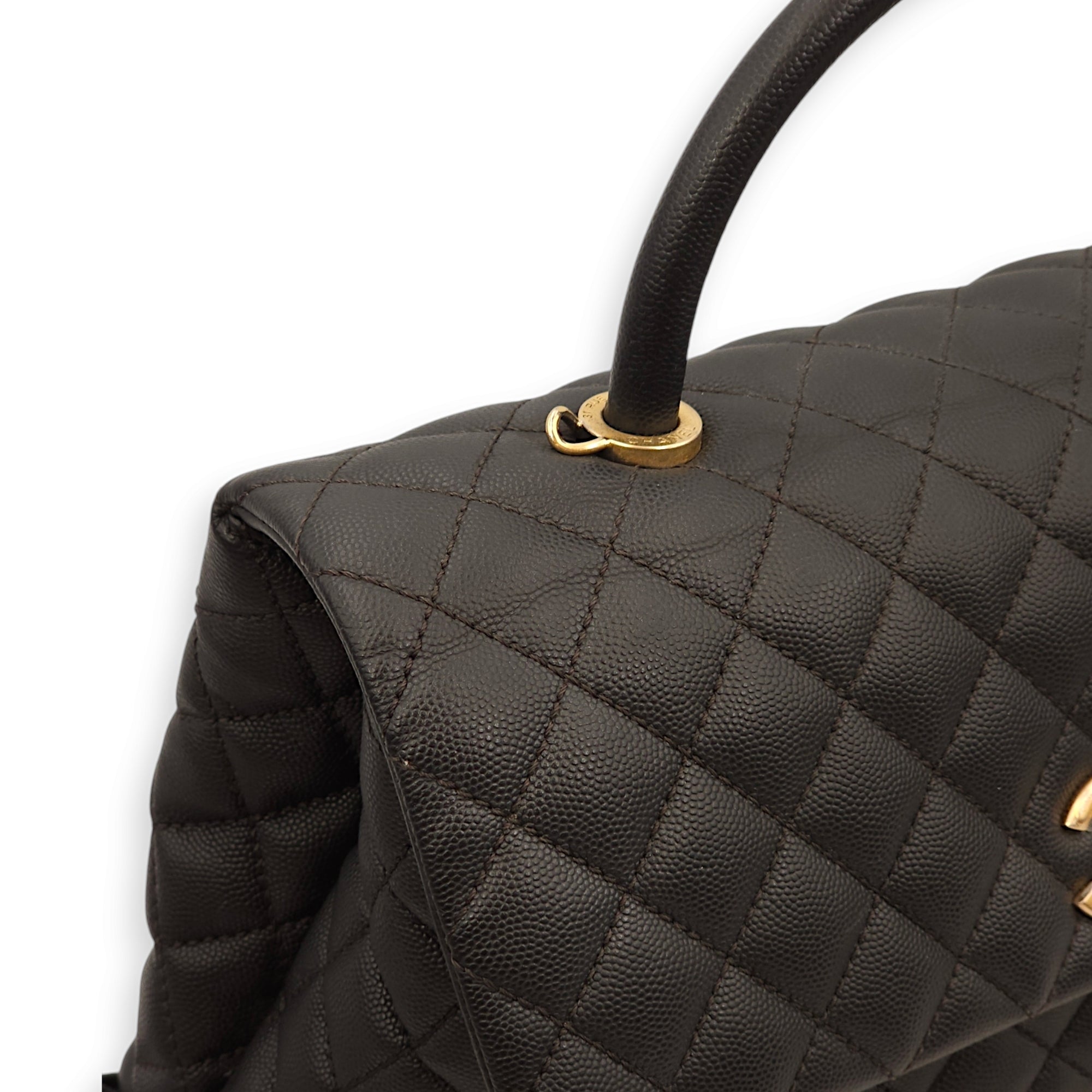 Coco Large Black Top Handle Bag in Caviar Leather, Gold hardware