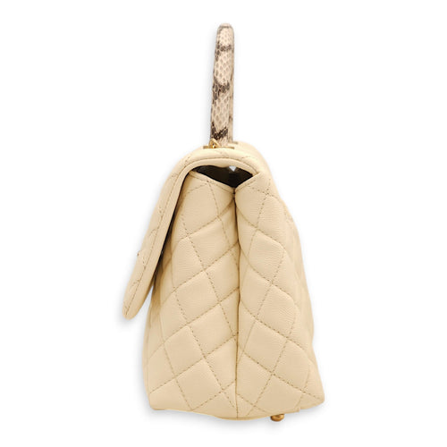Coco Off-white, ombré handle Top Handle Bag in Caviar/Python, Gold hardware