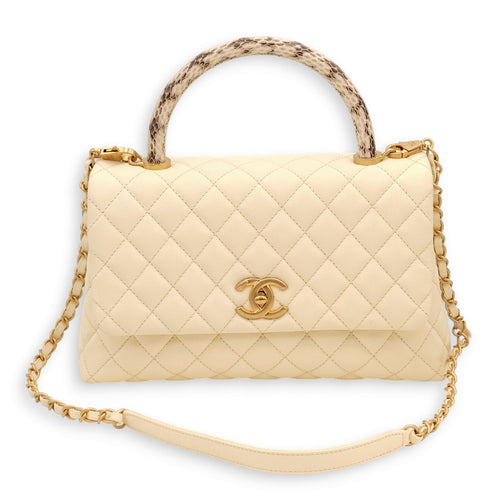 Coco Off-white, ombré handle Top Handle Bag in Caviar/Python, Gold hardware