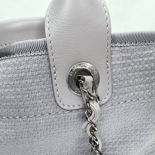 Deauville Medium Grey Tote Bag in Canvas, Silver hardware