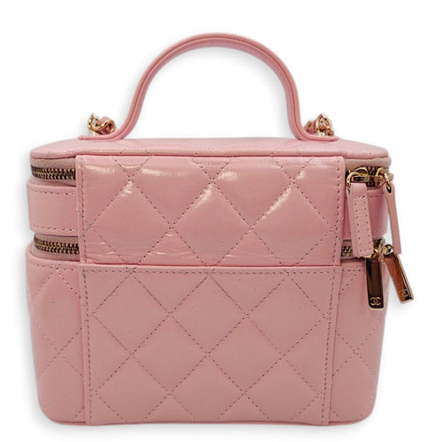 Double Layer 16x13x8.5cm Pink Vanity Bag in Glazed Calf, Gold hardware