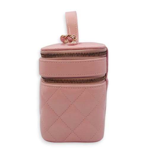 Double Layer 16x13x8.5cm Pink Vanity Bag in Glazed Calf, Gold hardware